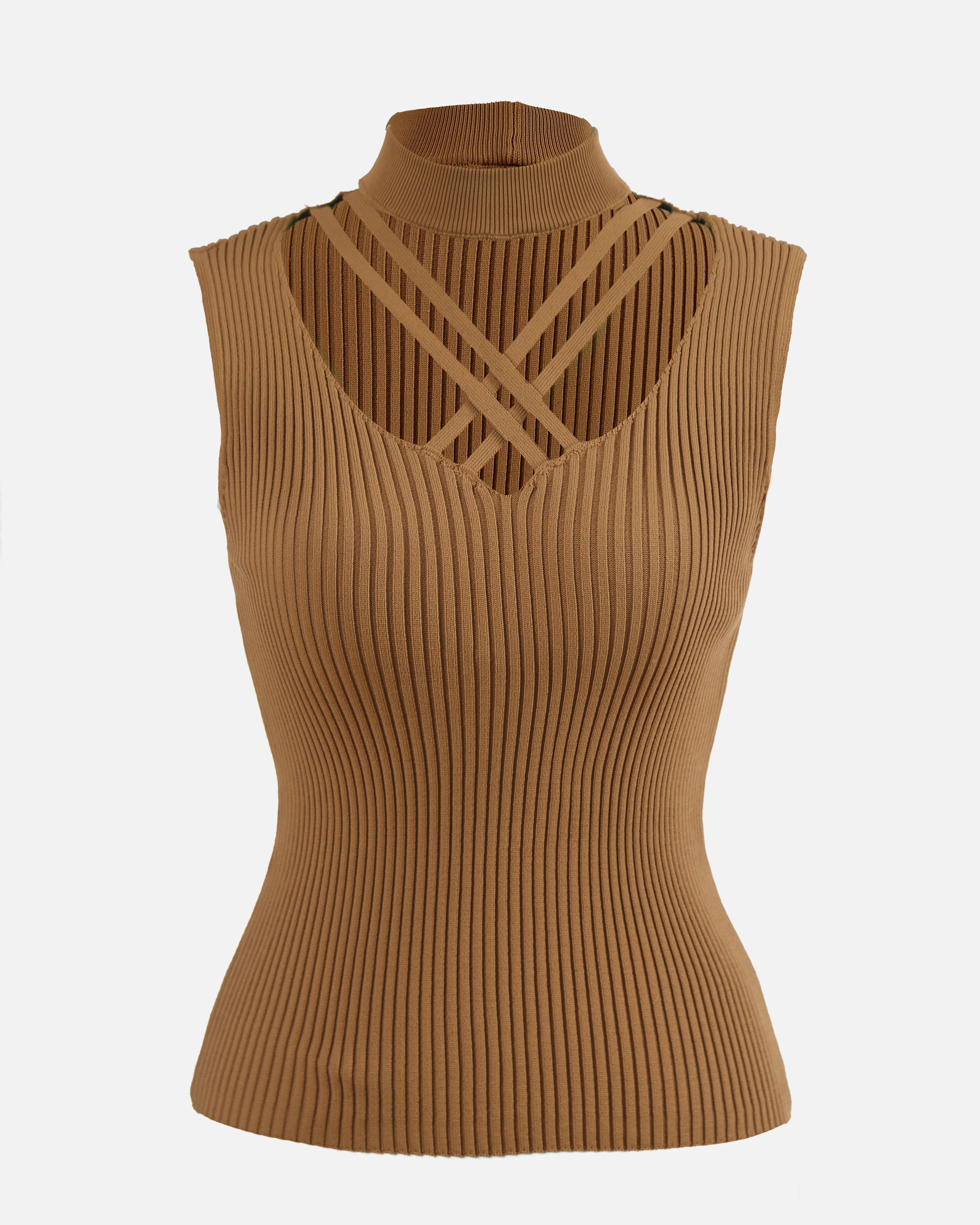 Strappy Detailed Round Collared Fitted Top
