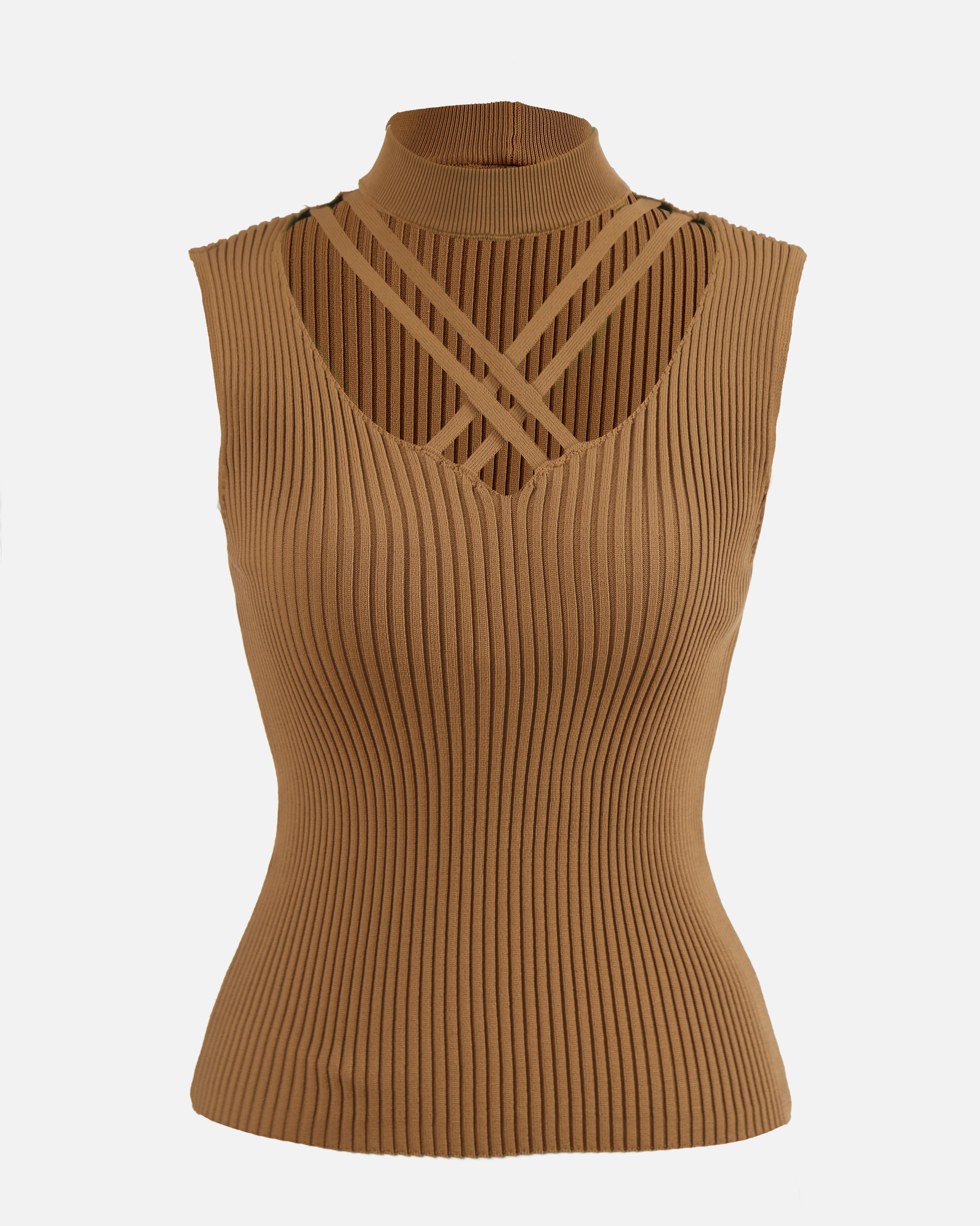 Strappy Detailed Round Collared Fitted Top