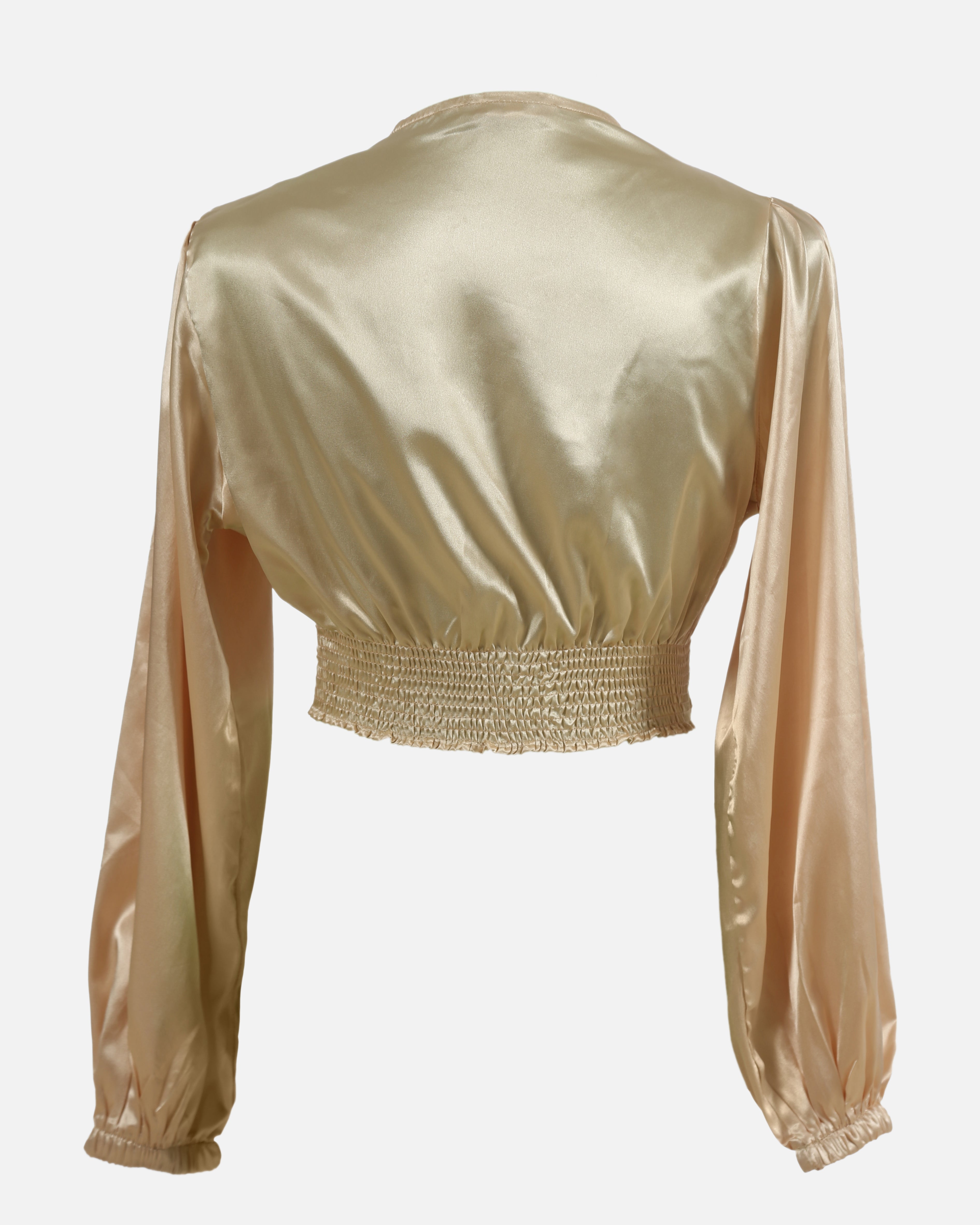 Long-sleeved Satin V-Neck Crop Top