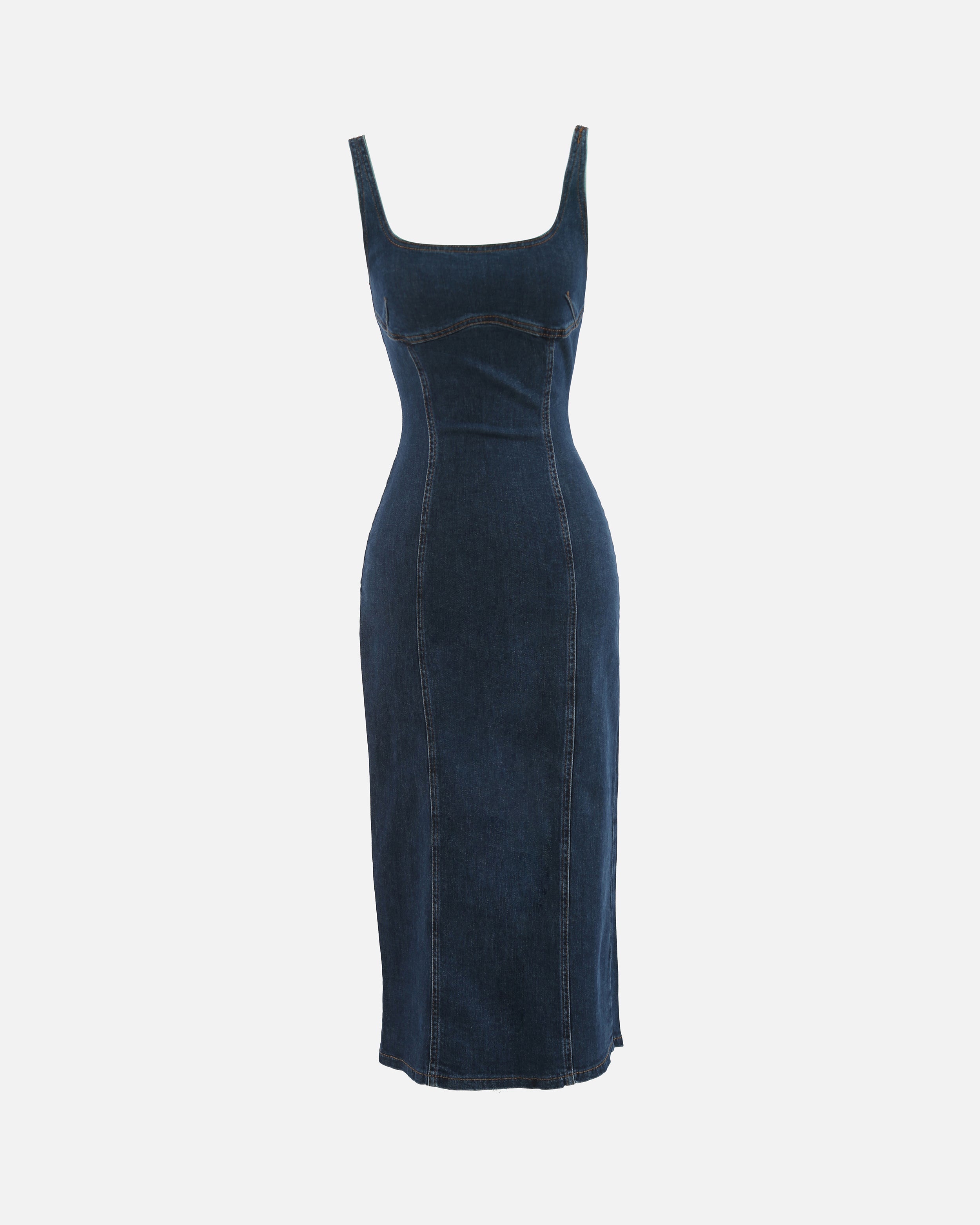 Denim Fitted Dress With Back Slit