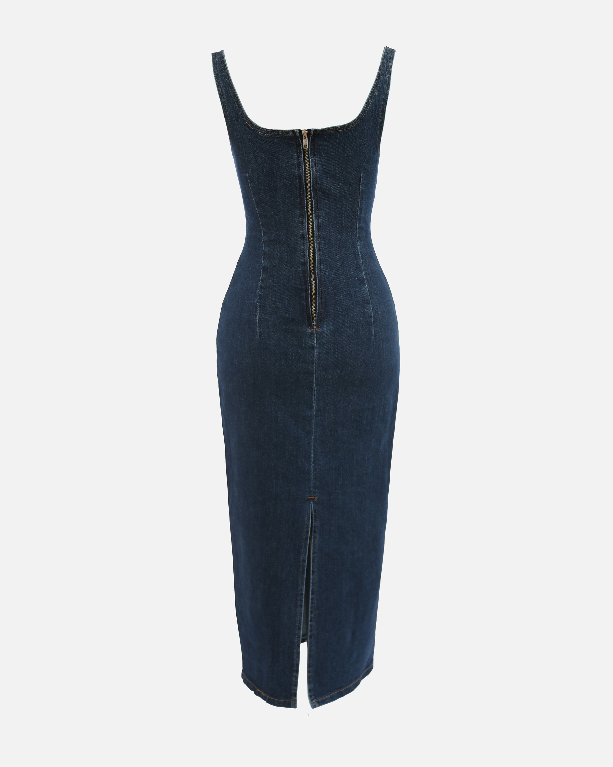 Denim Fitted Dress With Back Slit