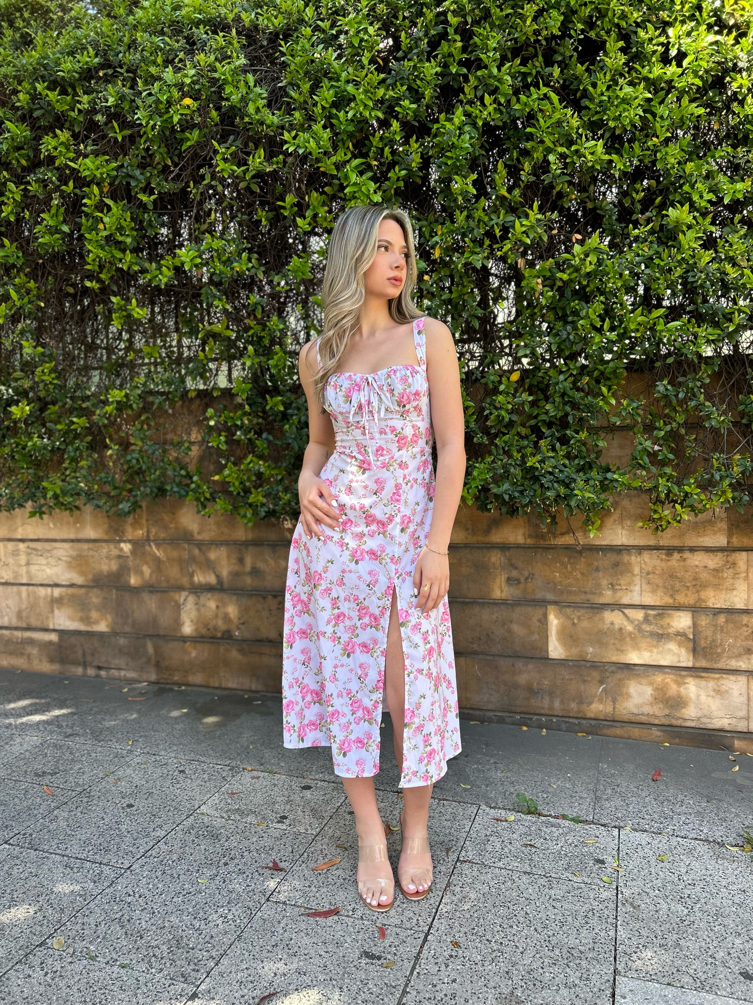 Floral Midi Dress With A Slit