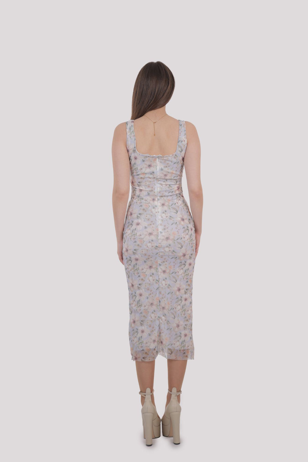 Floral Bodycon Midi Dress with Front Slit