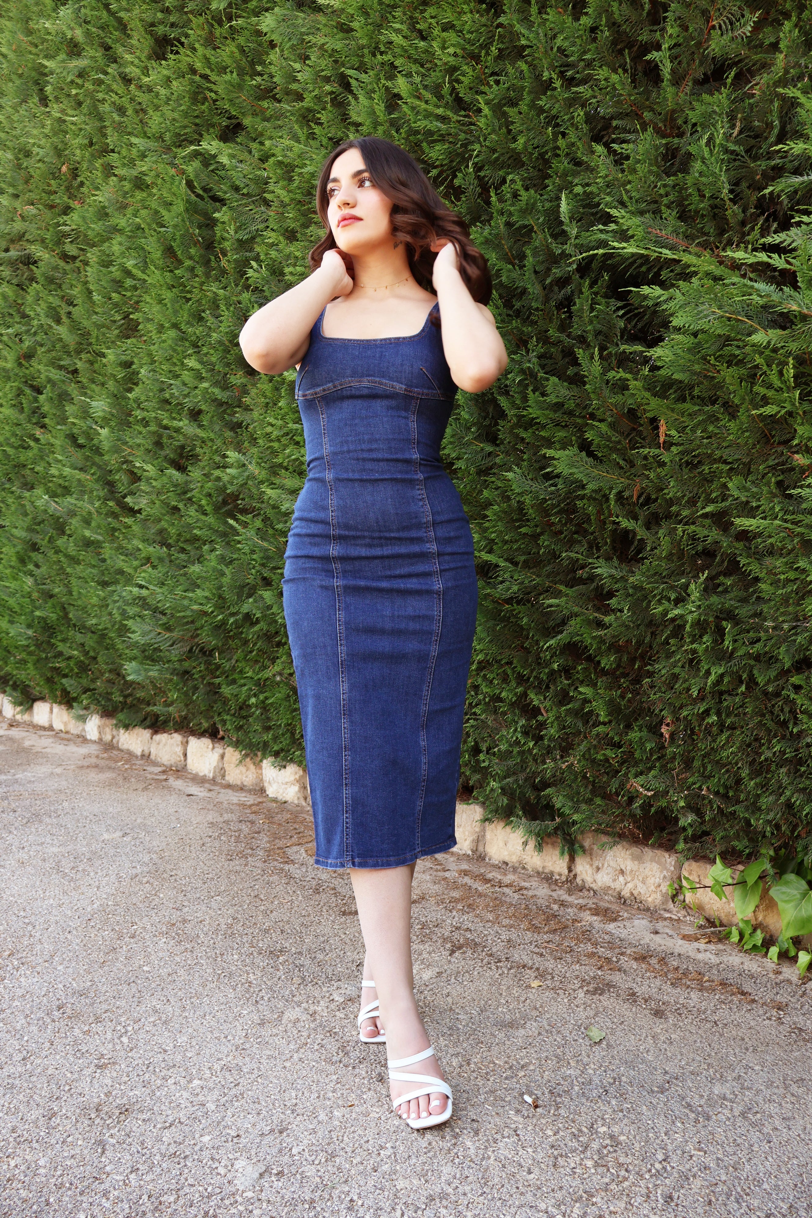 Denim Fitted Dress With Back Slit