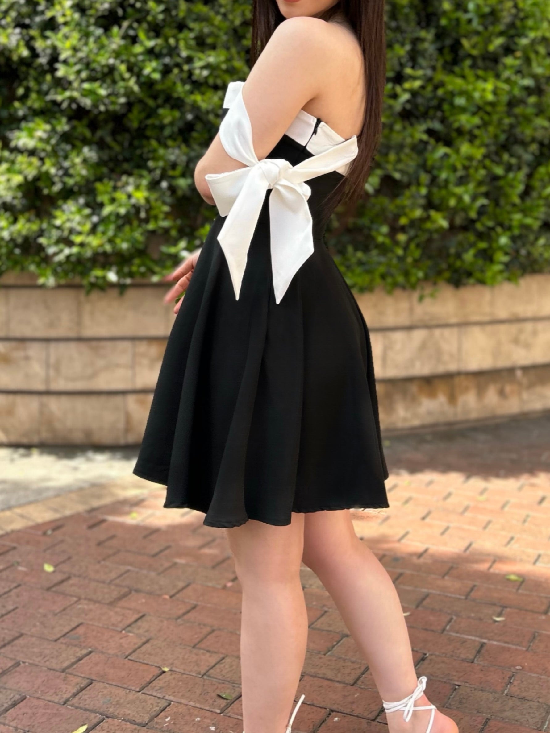 Monochrome Off-shoulder mini dress