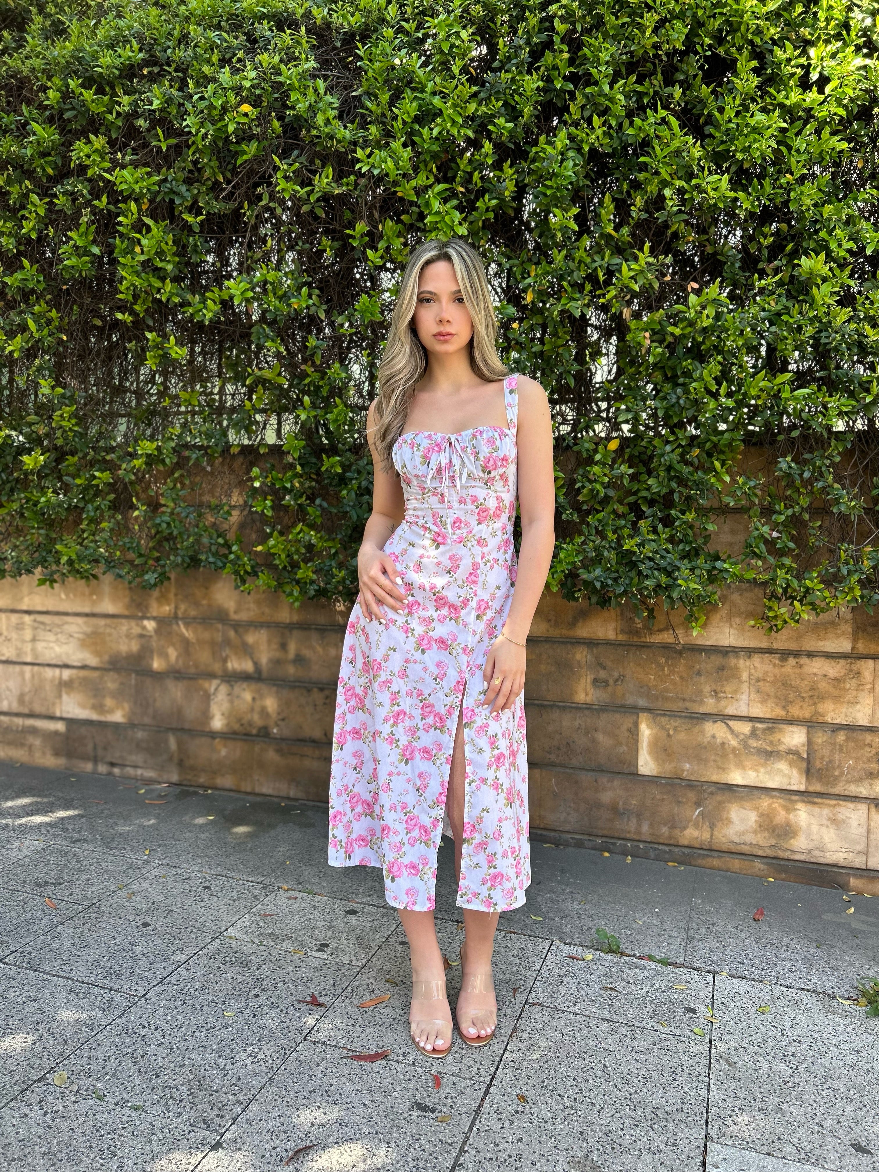 Floral Midi Dress With A Slit