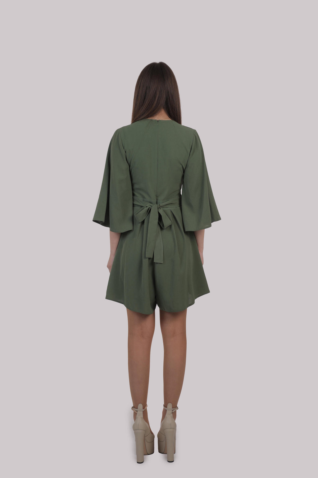 Olive Tie-Back Flared Playsuit