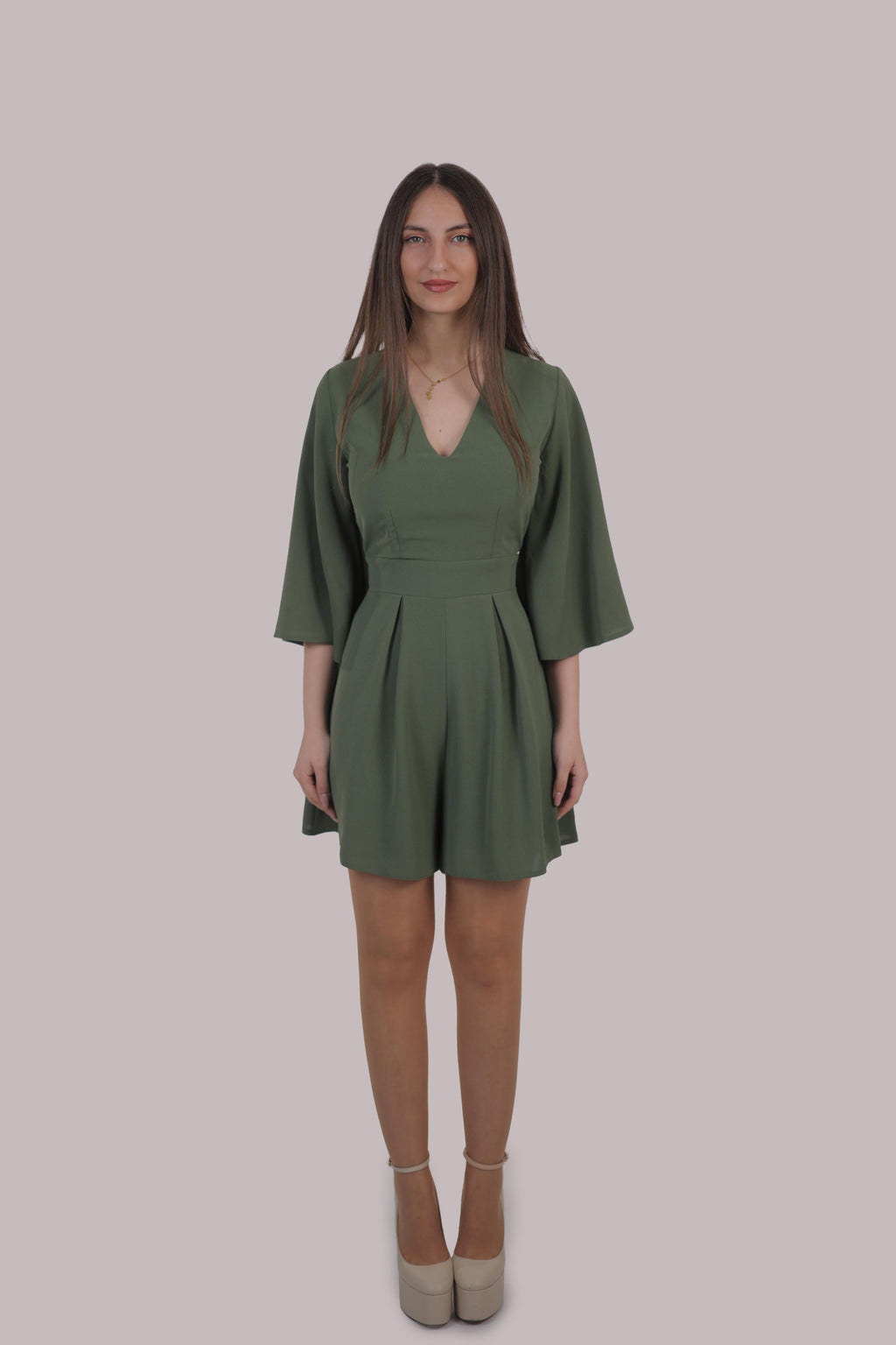 Olive Tie-Back Flared Playsuit